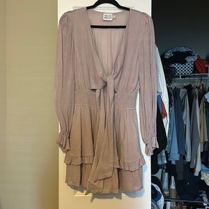 Beige hello molly long sleeve mini dress